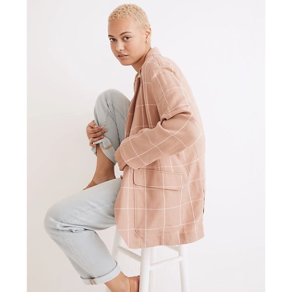 Madewell Breezewoven Larsen Blazer in Sandstone Windowpane